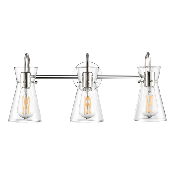 Millennium Lighting Camellia Three Light Vanity, 3-Light, Polished Nickel, Clear Glass, 120V