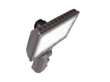 MaxLite Slim Flood, 90W, 120-277V, Wide Beam, CCT Selectable 3000K/4000K/5000K, Bronze, Knuckle Slipfitter, 3-pin NEMA Photocell Receptacle with Shorting Cap