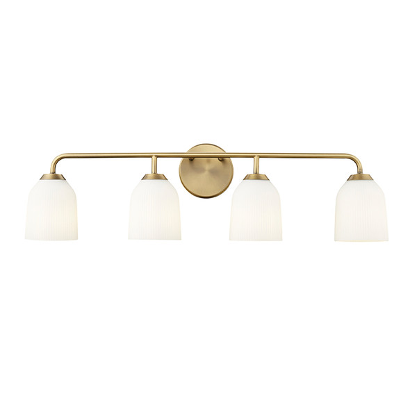 Norah Four Light Vanity, 4-Light, Vintage Brass, Opal Ribbed Glass, 120V