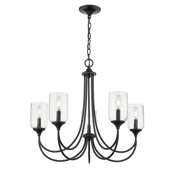 Waddingham Five Light Chandelier, Matte Black, 5-Candle, 120V