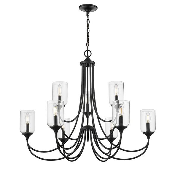Waddingham Nine Light Chandelier, Matte Black, 9-Candle, 120V
