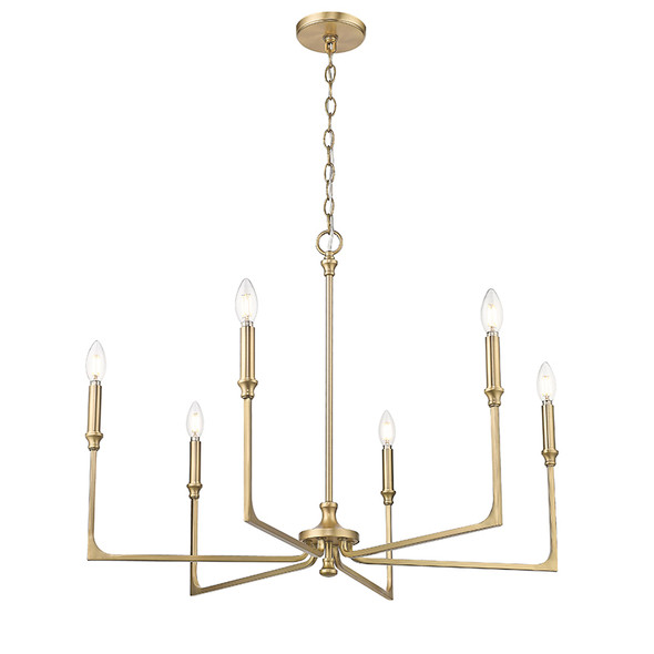 Azara Six Light Chandelier, Vintage Brass, 6-Candle, 120V