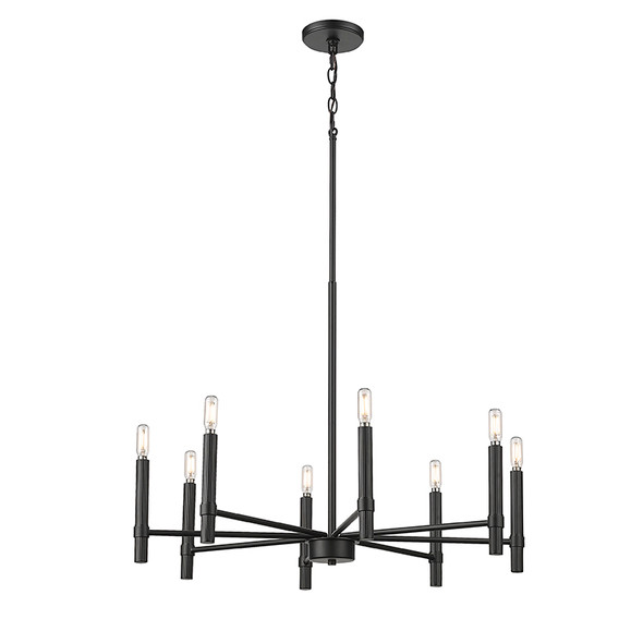 Skyva Eight Light Chandelier, Matte Black, 8-Candle, E12 Candelabra Base, 120V