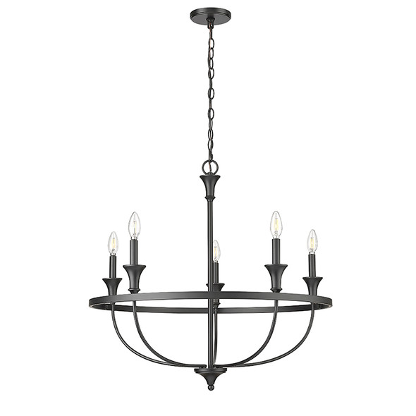 Emery Five Light Chandelier, Matte Black, 5-Light, 120V, 200W Total, E12 Candelabra Base