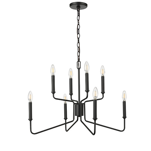 Raven Eight Light Chandelier, Matte Black, 8-Light, 120V