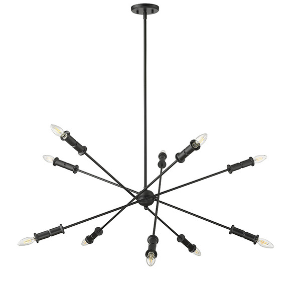 Potiss Ten Light Chandelier, Matte Black, 10-Light, E12 Candelabra Base, 120V