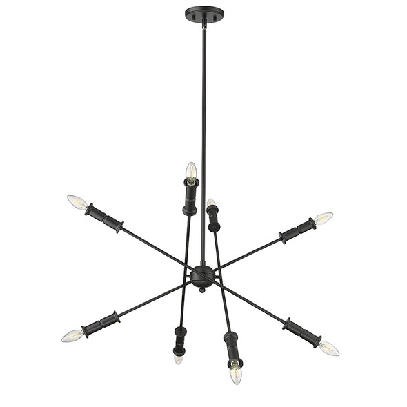 Potiss Eight Light Chandelier, 8-Light, Matte Black, E12 Candelabra Base, 120V
