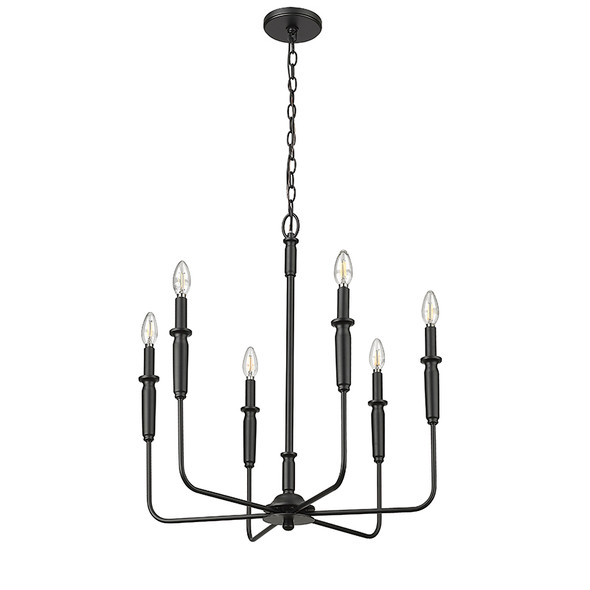 Savanne Six Light Chandelier, Matte Black, 6-Candle, 120V