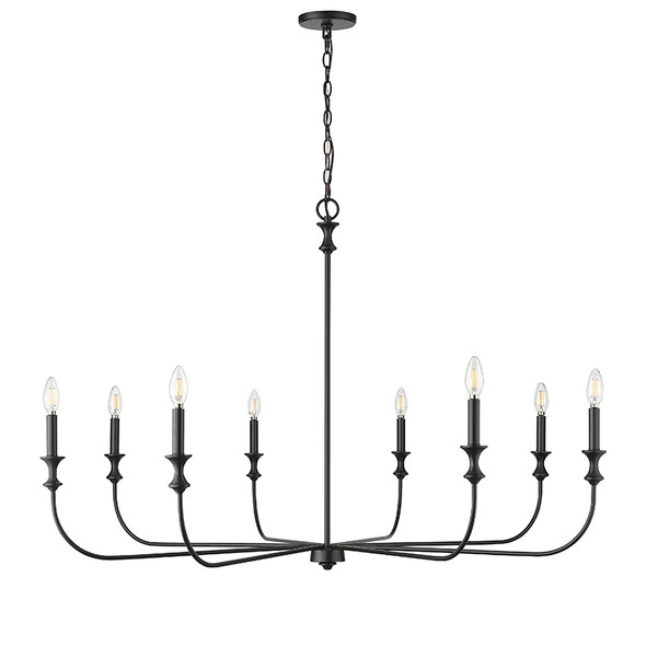 Savanne Eight Light Chandelier, Matte Black, 8-Light, 120V, 40W per bulb, E12 Candelabra Base