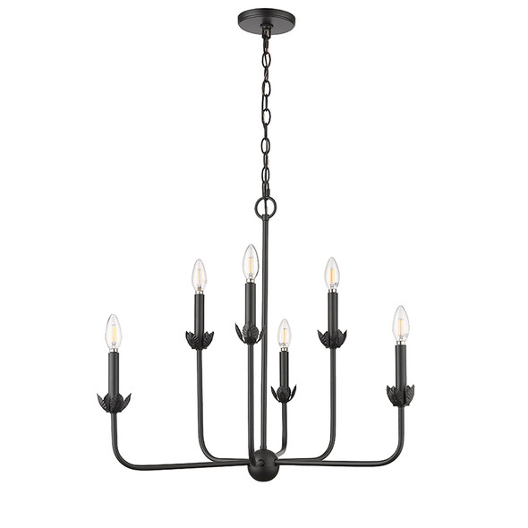 Freesia Six Light Chandelier, Matte Black, 6-Light, E12 Candelabra Base, 120V