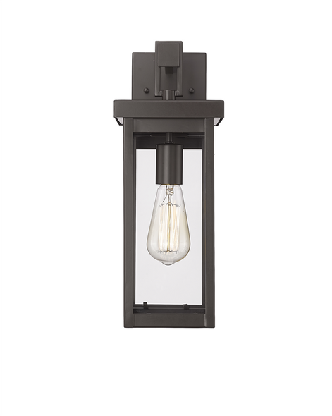 Barkeley One Light Outdoor Wall Sconce, Powder Coated Bronze, 1-Light, Medium E26 Base, 60W, 120V, Clear Glass