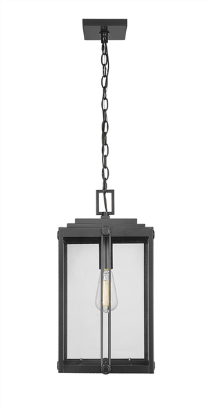 Oakland One Light Outdoor Hanging Lantern, 1-Light, Medium (E26) Base, 60W, 120V, Clear Glass, Powder Coated Black