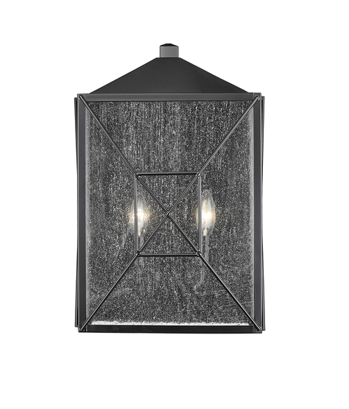 Caswell Two Light Outdoor Wall Sconce, Powder Coated Black, 2-Light, E12 Candelabra Base, 120V