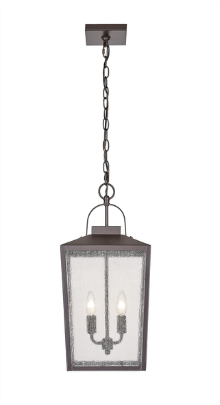 Devens Two Light Outdoor Hanging Lantern, Powder Coated Bronze, 2-Light, E12 Candelabra Base, 120V