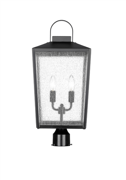 Devens Two Light Outdoor Post Lantern, Powder Coated Black, 2-Candle, 120V