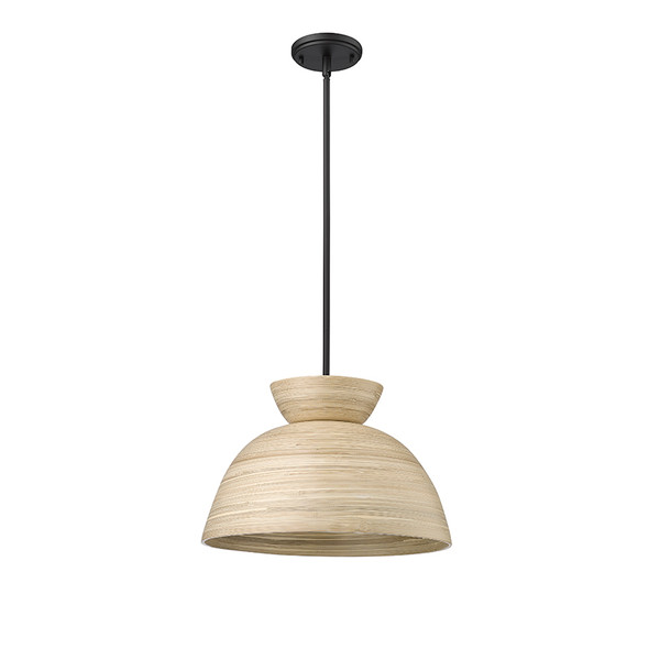 Jaycen One Light Pendant, Matte Black, Natural Bamboo Shade, 1-Light, E26 Medium Base, 120V