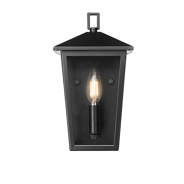 Munger One Light Outdoor Wall Sconce, Powder Coated Black, 1-Light, E12 Candelabra Base, 120V