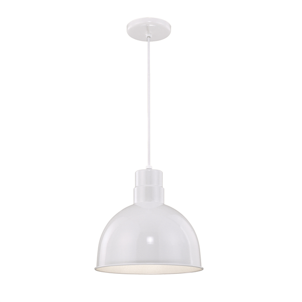 R Series 12" Deep Bowl Cord Hung Shade, White, 120V, 1 x Medium A21, 200W
