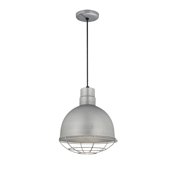 R Series 12" Deep Bowl Cord Hung Shade, Galvanized, 1-Light, Medium E26 Base, 120V