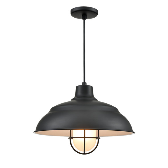 Millennium Lighting R Series 17" Warehouse Cast Guard Cord Hung One Light Shade, Satin Black, 100W, 120V, E26 Medium Base