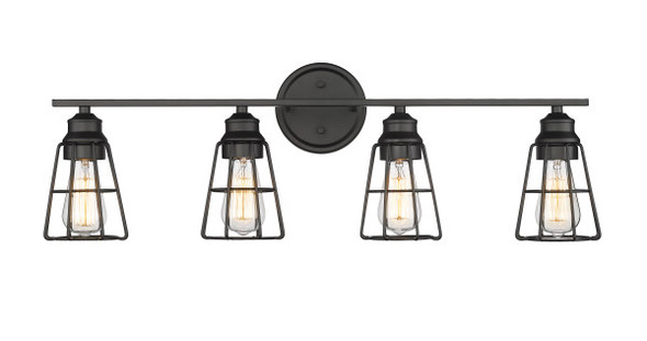 Millennium Lighting 3384 Four Light Vanity, Matte Black, 4-Light, Medium (E26) Base, 120V, 400W Total