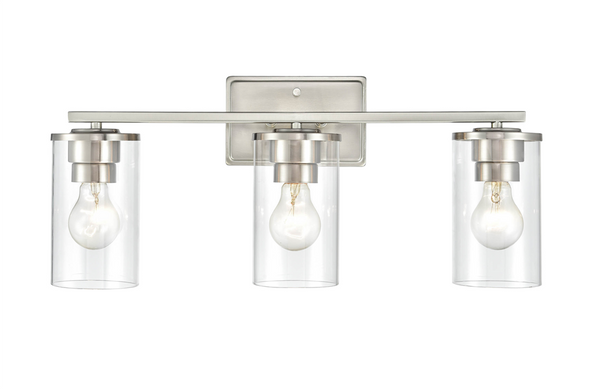 Verlana Three Light Wall Sconce, 3-Light, Brushed Nickel, Clear Glass, Medium (E26) Base, 120V
