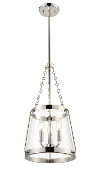 Adabella Three Light Pendant, Polished Nickel, 3-Light, E12 Candelabra Base, 120V
