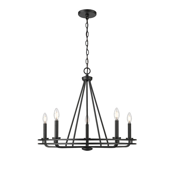 Jody Five Light Pendant, Matte Black, 5-Light, E12 Candelabra Base, 120V