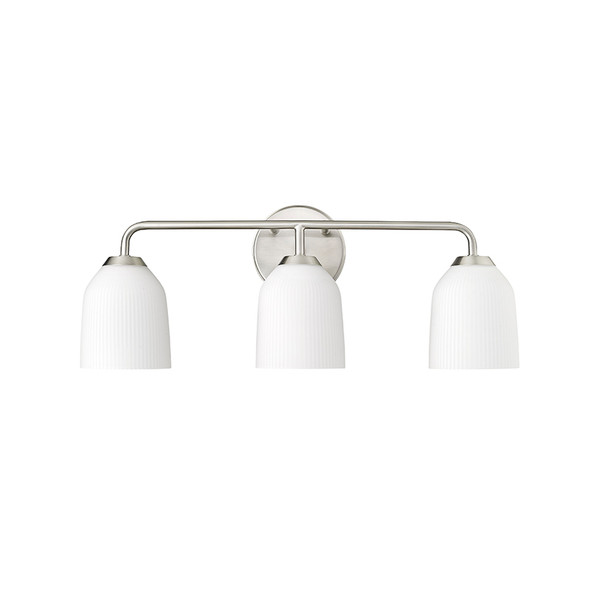 Millennium Lighting Catania Three Light Vanity, 3-Light, Brushed Nickel, Opal Ribbed Glass, 120V