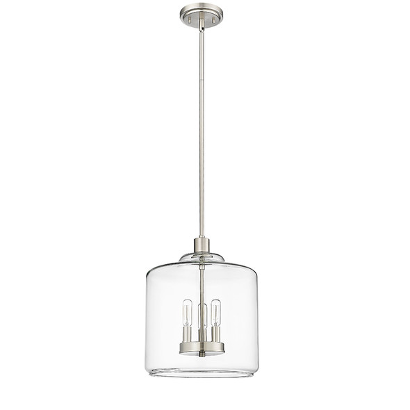 Asheville Three Light Pendant, Brushed Nickel, 3-Light, 120V, 180W, Clear Glass