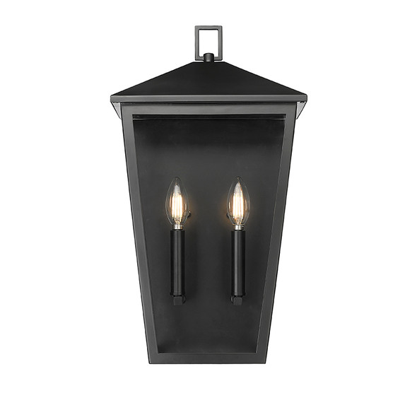 Munger Two Light Outdoor Wall Sconce, Powder Coated Black, 2-Candle, E12 Base, 120V