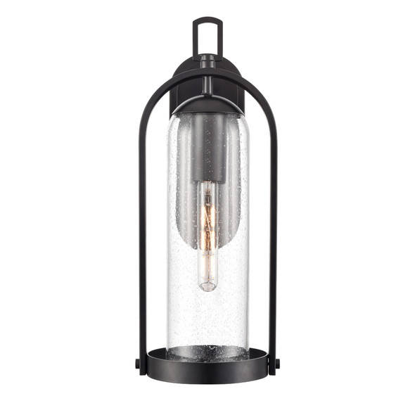 Luxio One Light Outdoor Wall Sconce, Powder Coated Black, 1-Light, Medium E26 Base, 120V, 60W, Clear Seeded Glass