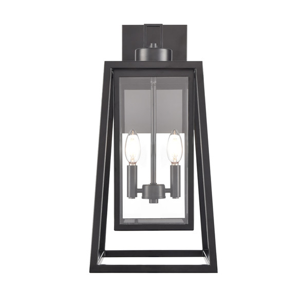 Denzell Two Light Outdoor Wall Sconce, Powder Coated Black, 2-Light, E12 Candelabra, 120V