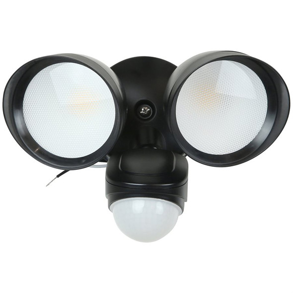 LED Outdoor Dual Head Security Light with Photocell & Motion Sensor, 20W, 1800 lumens, 3000K, 120V, Black