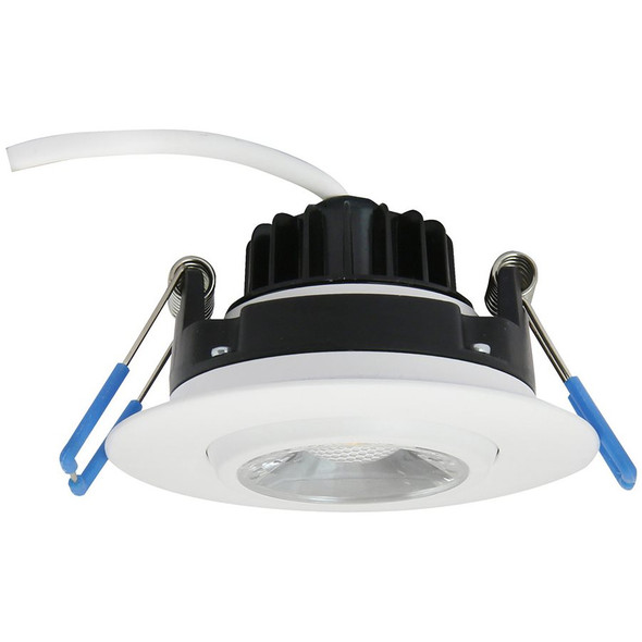 LED 3" Round Gimbal Downlight, 8W, 120V, 600 lm, 27K/30K/35K/40K/50K CCT Selectable, 90 CRI, White Finish, ETL Listed Wet Location