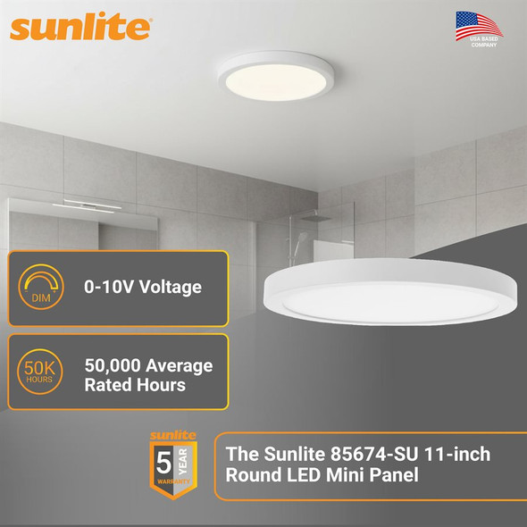 11" Round Mini Panel Motion Sensor Light Fixture, 21W, 2100 lumens, 120V, 2700K/3000K/3500K/4000K/5000K, 90 CRI, White, Frosted Lens