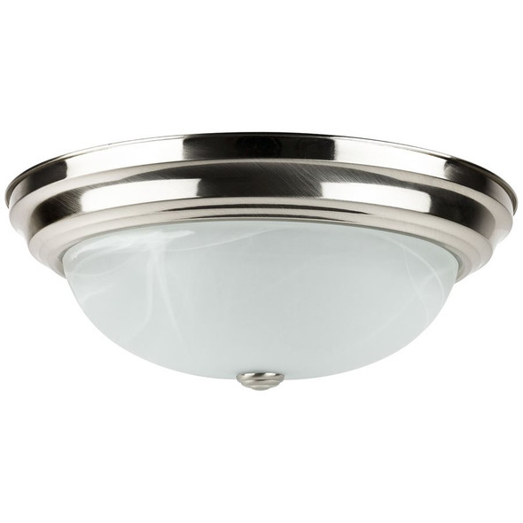 13" Traditional Dome Ceiling Light, 20W, 120V, 1200 Lumens, 3000K/4000K/5000K, CRI 80, Brushed Nickel, Alabaster Glass, Round