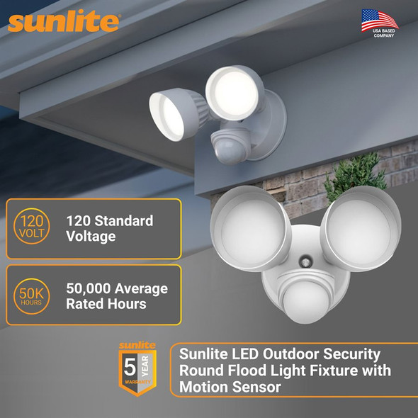 Sunlite Outdoor Security Fixture, 24W, 2000lm, 120V, 3000K|3500K|4000K|5000K|6500K, White, Motion Sensor