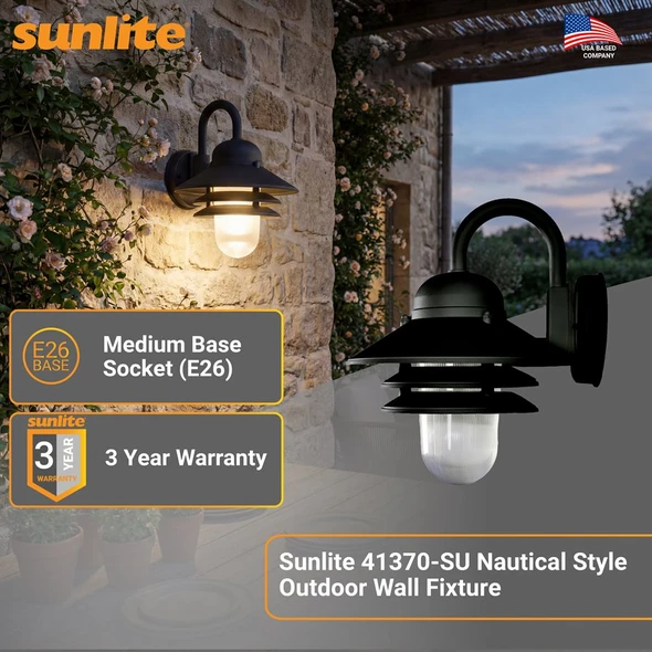 Sunlite Nautical Outdoor Wall Fixture, Black, E26 Medium Base, 120V, 60W Max, UL Listed