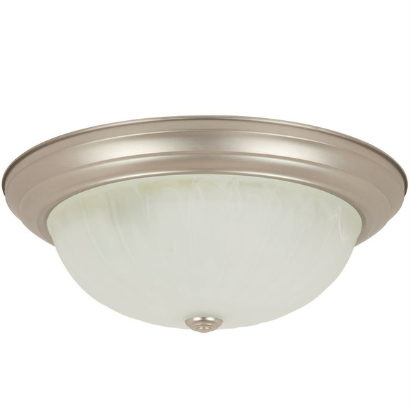 Sunlite DBN13 Dome Flush Mount, 13-1/4", Brushed Nickel, Alabaster Glass, 2-Light