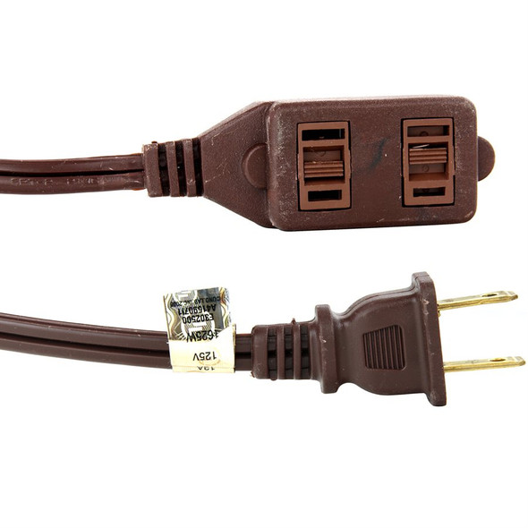 Sunlite 6' Household Extension Cord, 3 2-Prong Polarized Sockets, Tamper Guard, Brown