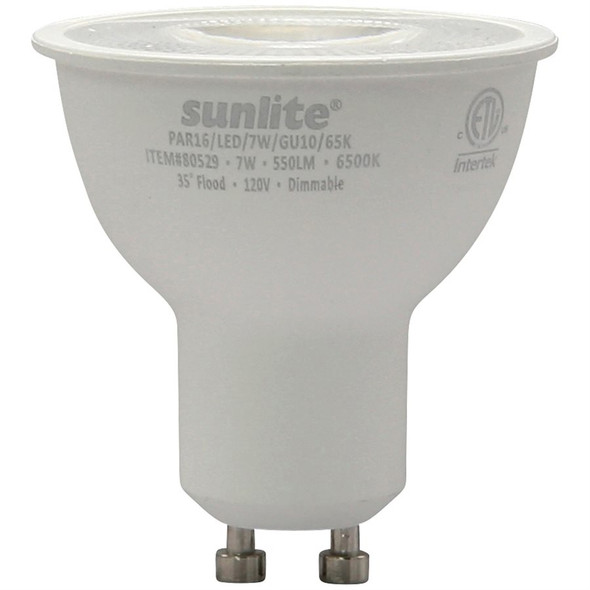 Sunlite PAR16 LED MR16 Reflector Bulb, 7W, 120V, 6500K, GU10 Base, 35° Beam, Dimmable