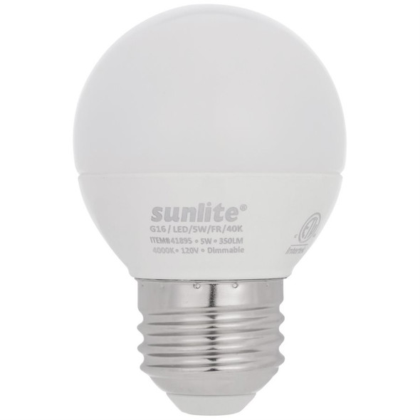 Sunlite G16 LED Globe Bulb, 5W, 4000K, Frosted, E26 Medium Base, Dimmable, 120V, 6-Pack