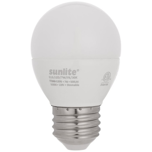 Sunlite G16 LED Globe Bulb, 7W, 3000K, Frosted, E26 Medium Base, Dimmable, 120V, 6-Pack