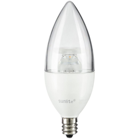 Sunlite LED B11 Torpedo Tip Chandelier Bulb, 7W, 500 Lumens, 3000K, 120V, E12 Base, Clear, Dimmable, ETL Listed