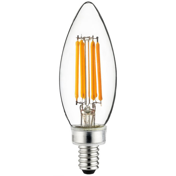 Sunlite LED Filament B11 Torpedo Tip Chandelier Light Bulb, 5W, E12 Base, Dimmable, Clear Finish, 3000K, 120V
