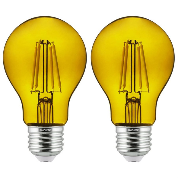 Sunlite A19 LED Filament Colored Lamp, 4.5W, 420 Lumens, 120V, Transparent Yellow, E26 Medium Base, Dimmable, 320° Beam Angle, 2-Pack