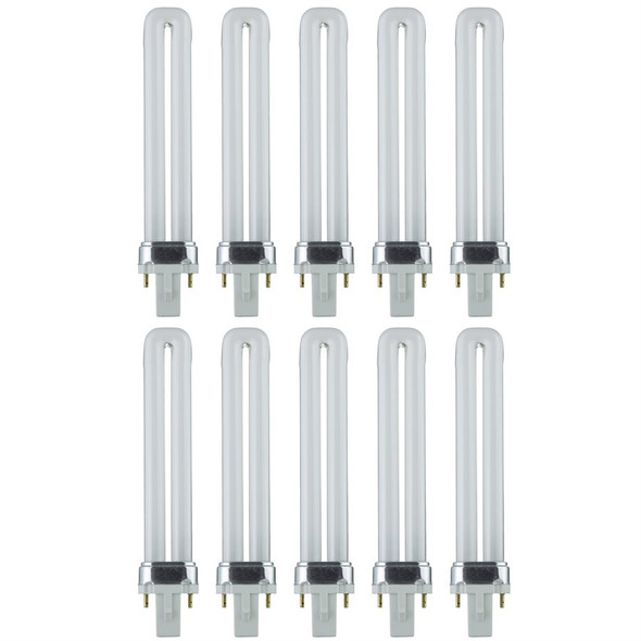 Sunlite PL 2-Pin Single U-Shaped Twin Tube CFL Lamp, 9W, 4100K, G23 Base, 120V, 530 Lumens, Cool White, 10 Pack