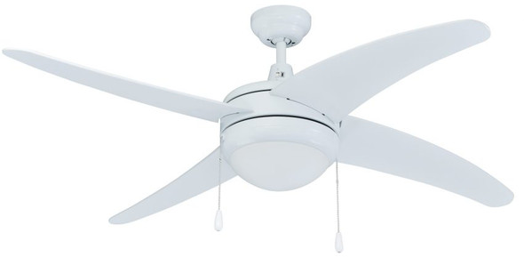 Europa I Ceiling Fan, 4-Curved Blades, 50" Sweep, E26 Socket Base, A19 LED Light Kit Included, 120V