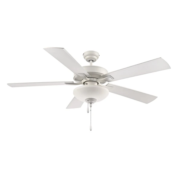 Galeson 52" 5-Blade LED Ceiling Fan, Matte White, Matte White and Grey Oak Reversible Blades, Etched Glass, 3000K, 120V